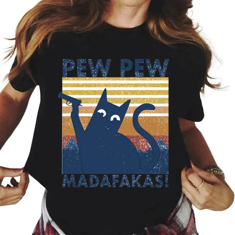 Pew Madafakas wydruk graficzny śliczne czarne koty T Shirt mężczyźni kobiety moda na co dzień wycięcie pod szyją krótki rękaw Plus rozmiar Unisex T