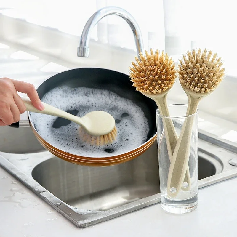 Cleaning Wash Dishes Brush Pot Brush Can Be Hung Long Handle Stove Top Cleaning Brush Wheat Straw Washing Dishes Kitchen Tool