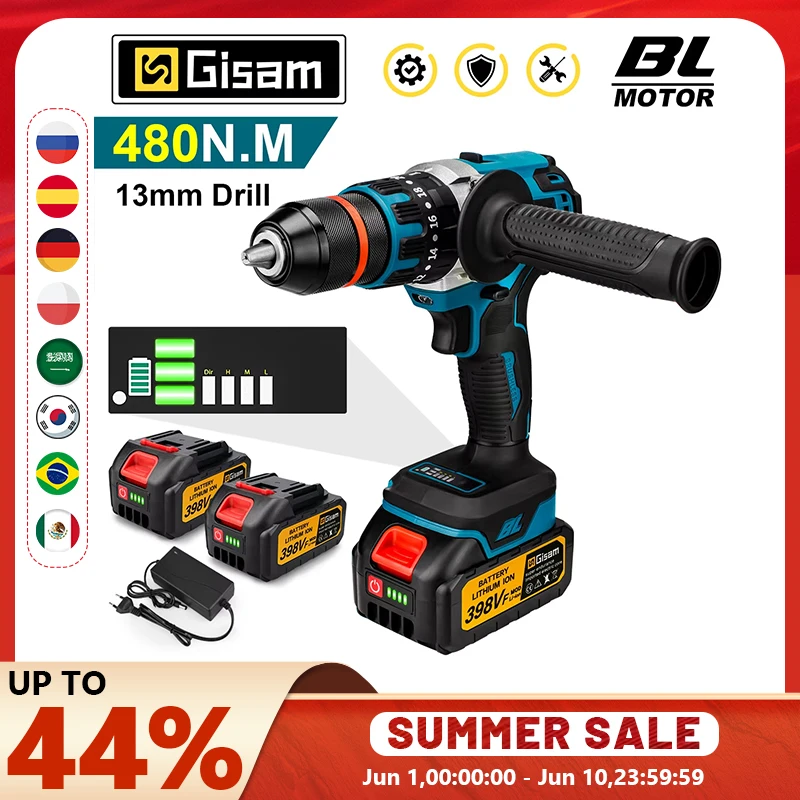 Perceuse à percussion électrique sans balais 13 mm 480 N.m, visseuse électrique sans fil, outil électrique DIY pour batterie Makita 18 V