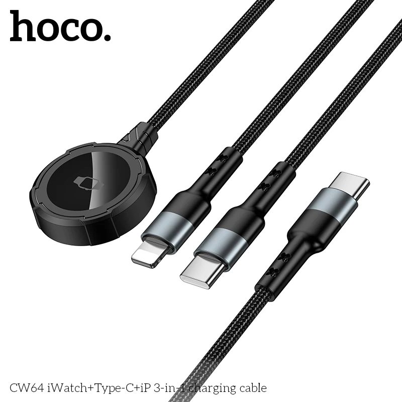 

HOCO CW64 3-in-1 iWatch Type-C iPhone Charging Cable Magnetic Charger USB C Fast Charging Data Transmission Line 480Mbps Speed