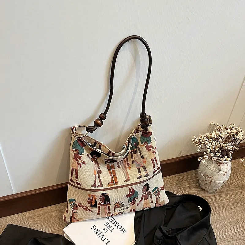 High Capacity Canvas Buckle Egyptian Pattern Printed Shoulder Bag Casual Tote Crossbody Bag 2024 Hot Sale Bags for Women