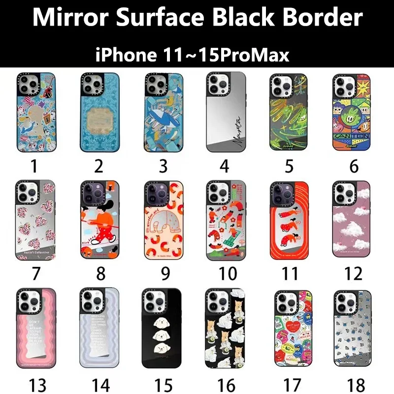 Mirror Surface Black Border Engraved Letters Phone Case Cover for iPhone 11 12 13 14 15 16 Pro Max Case with MagSafe