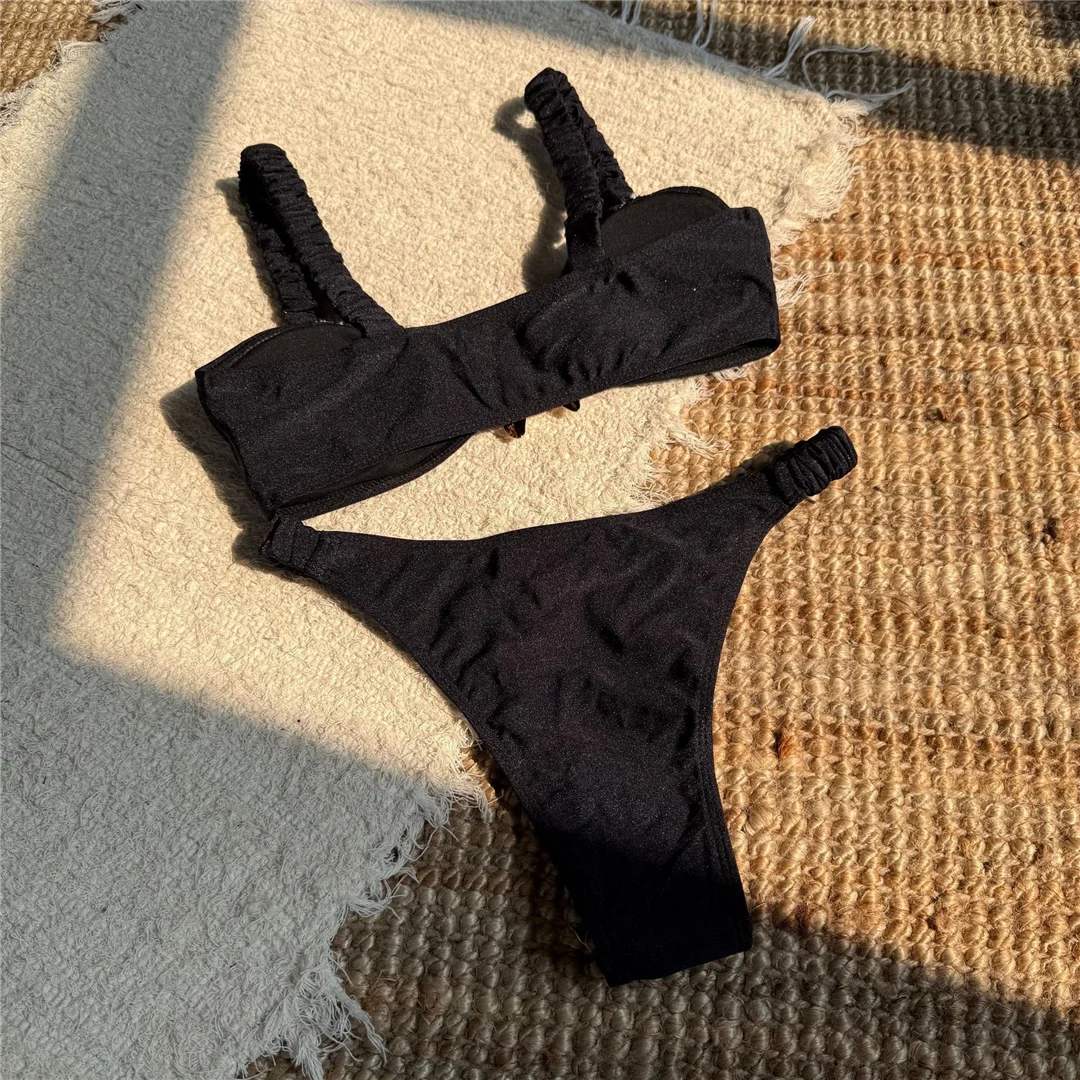 Sexy Bikini mit hohem Beinausschnitt und Metallstern, zweiteiliger Badeanzug für Damen, gepolsterter Badeanzug, Badebekleidung, Modell V7029. – Detail 14