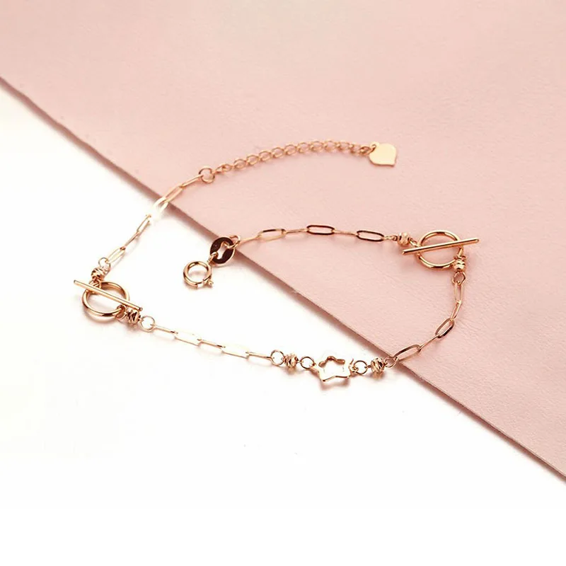 585 Purple Gold Sweet High Quality Star Bracelet for Women Simple Plated 14K Rose Gold Circular Chain Bangles Fine Jewelry