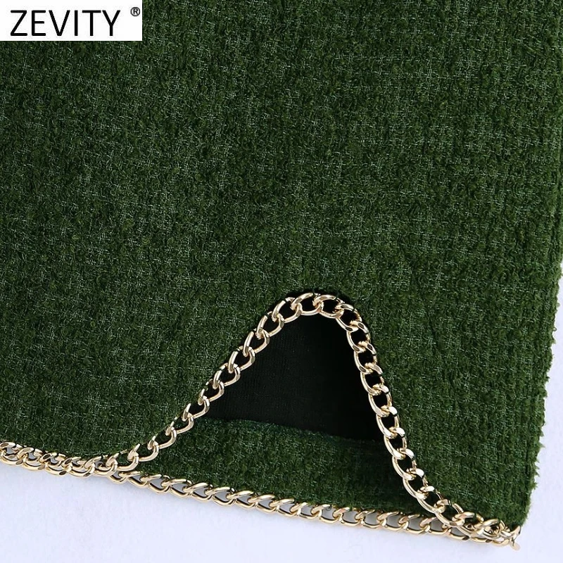 Zevity Women High Street Hem Chain Design Front Split Woolen Mini Skirt Faldas Mujer Ladies Back Zipper Chic Slim Vestido QUN949