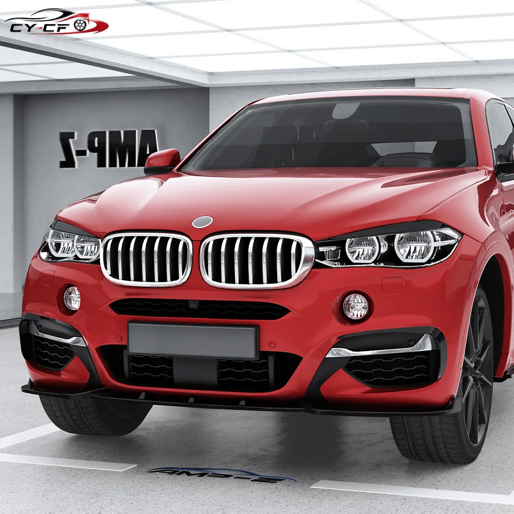 For BMW X6 F16 M Sport 15-19 Glossly Black/Carbon Look Front Bumper Lip Lower Spoiler Splitter Protective Cover BodyKits Tuning