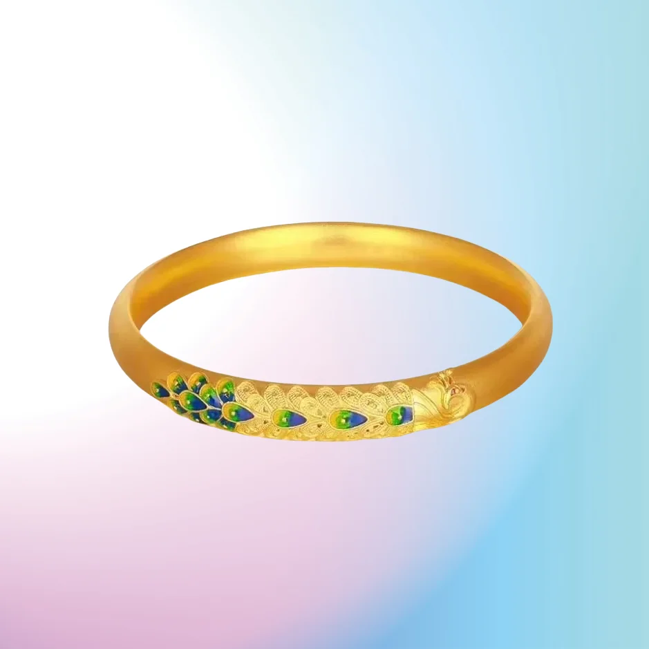 

NEW 9999 real gold 24K yellow gold Women's ancient enamel peacock bracelet