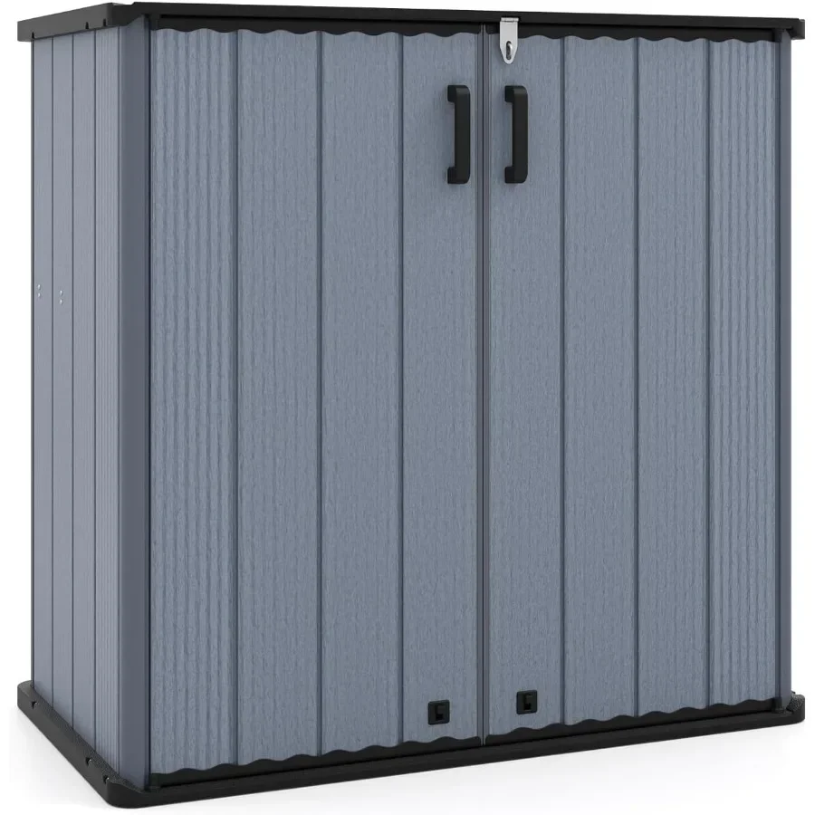 Outdoor Storage Shed for Garden Tools, Weather-resistant Resin, Gray, 23.5 Cu.ft Capacity with Floor, Lockable Door and Removab