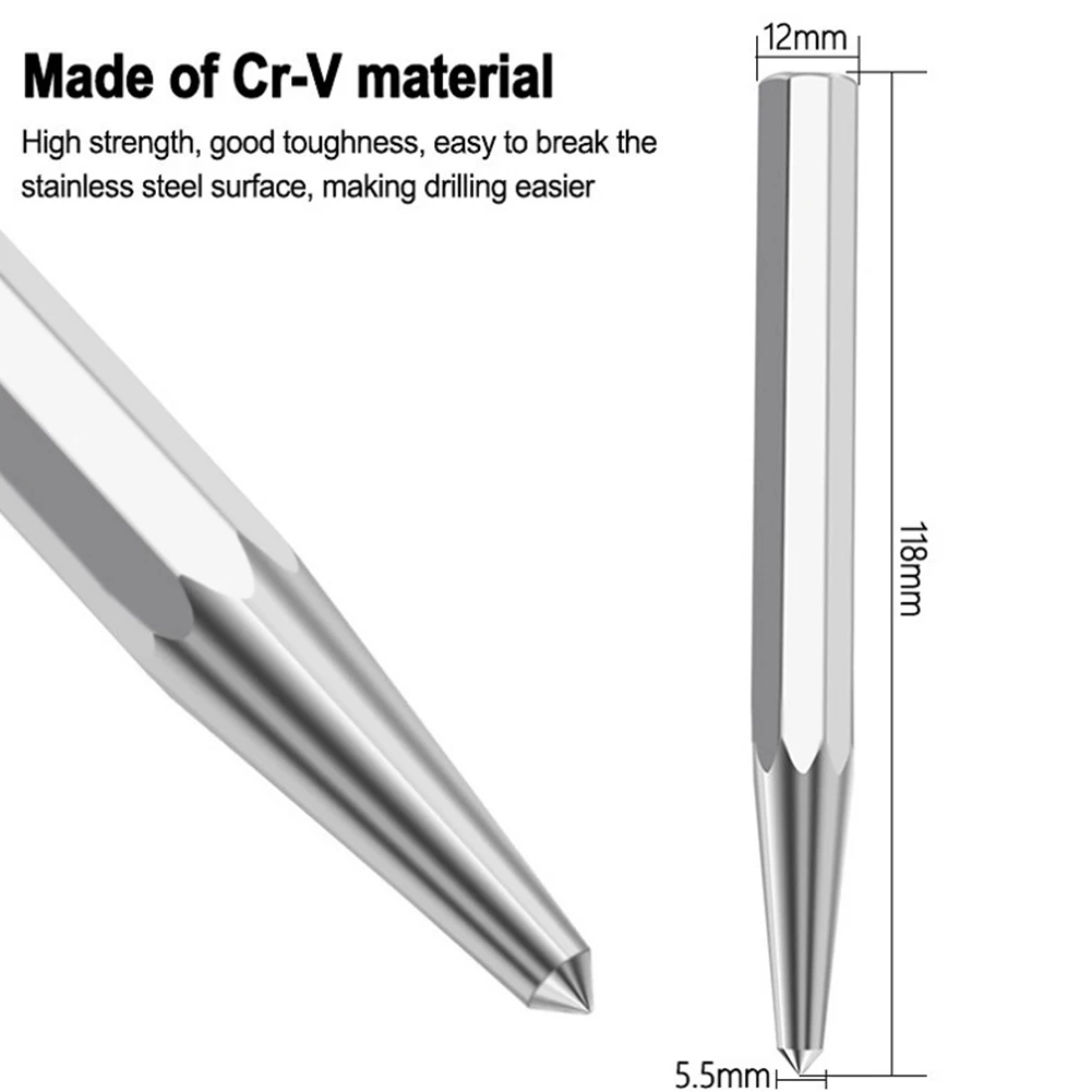 Jolie çon central pour le positionnement des propositions de trous de poinçonnage, dureté, pointe conique en acier au titane, burin de montage pour le marquage