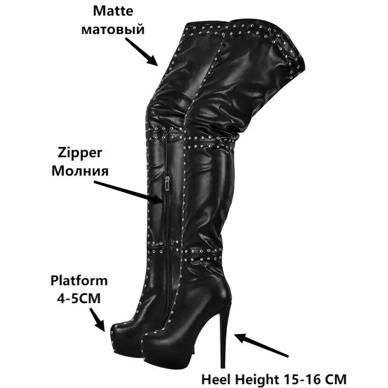 Onlymaker Women Over The Knee Boots PlatformThin High Heel Lady Zipper Female Fashion Sexy Black  Winter Boots