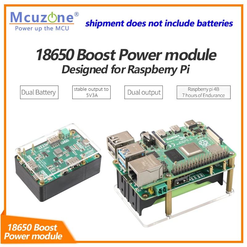 18650 charge and boost PowerBank for Raspberry Pi 3B/4B/5, Dual output up to 5V3A, WS2812, Radar, 4G LTE, steering engine, UPS