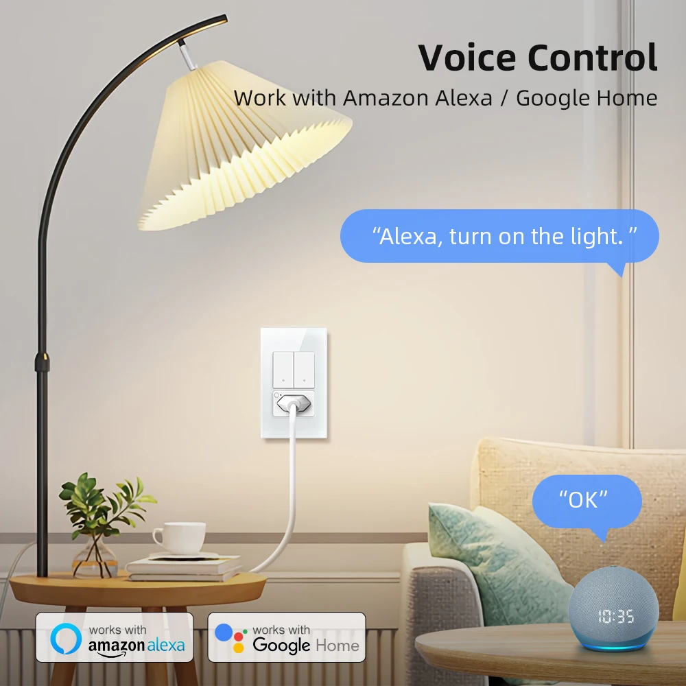 AVATTO Tuya WiFi Smart Switch with Brazil Socket,Neutral Wire Required 1 2 Gang Light Switch Work with Alexa Google Home