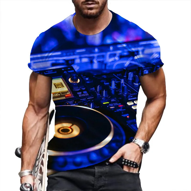 2024 DJ T Shirt For Men 3d Cd Print Short Sleeve Tops Nightclub Music T-shirts Oversized Tee Shirt Men Clothing Party Rock Tops