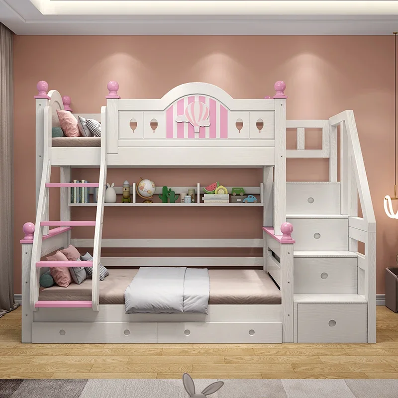 Solid wood children's bed bunk cherry wood bed high and low princess bed girl double mother