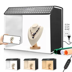 PULUZ 24x16x20inch Photo Studio LED Light Box Portable 60x40x50cm Cuboid Photography Studio Tent Kit with 4 Color Backdrops