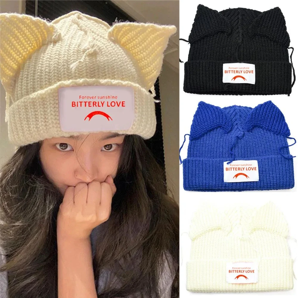 

2023 New Cute Cartoon Cat Ear Knitted Hat Fashionable Couple Knit Piglet Hat Autumn Winter Warm Comfortable Hat