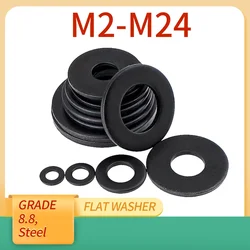 5/10/25/50Pcs M2 M2.5 M3 M4 M5 M6 M8 M10 M12 M14 M16 M20 M22 M24 GB97 Black Grade 8.8 Carbon Steel Flat Washer Plain Gasket Pad