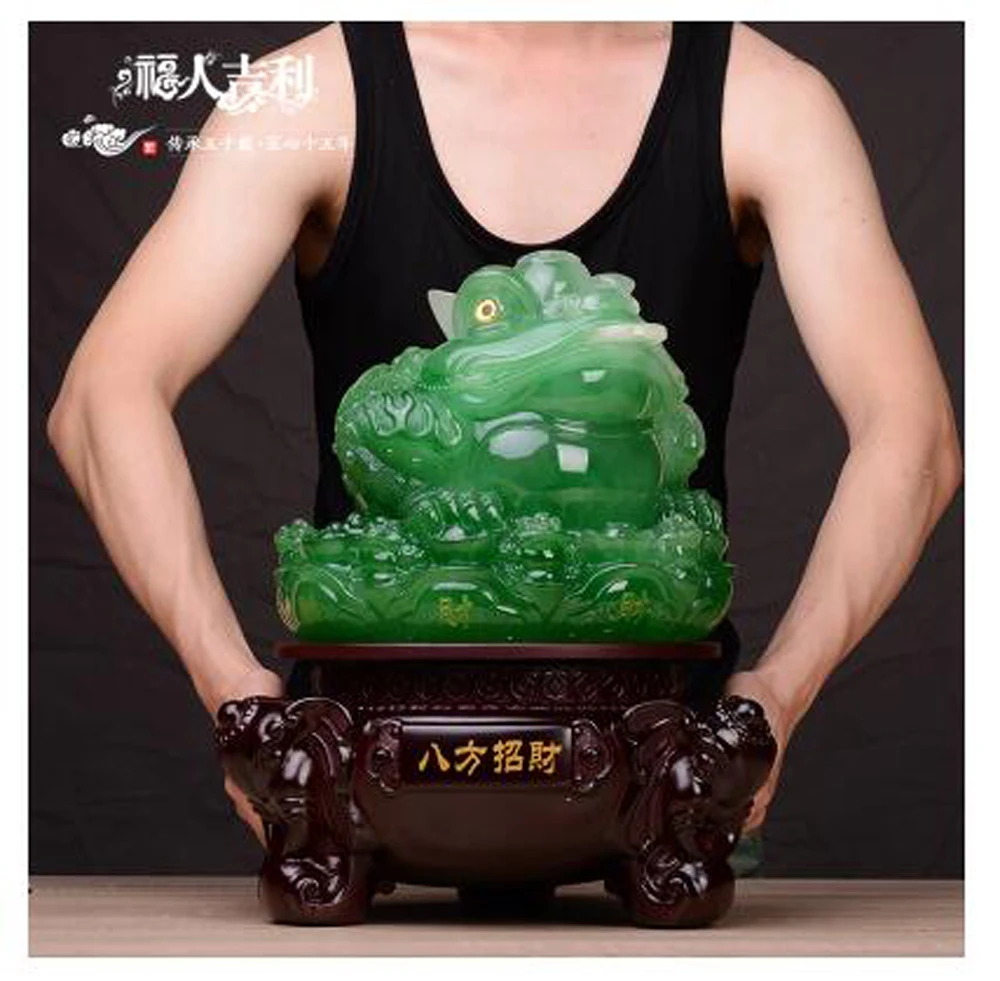 GOOD LUCK  -39CM Large -office home shop company efficacious Talisman Bring in wealth JIN CHAN FENG SHUI jade Sculpture statue