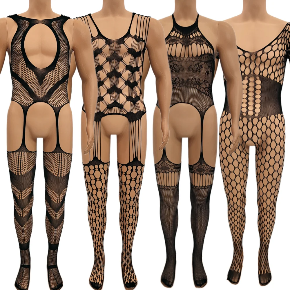 Heart Jacquard Hollow Crotch‑open Sheer Mesh Lingerie, Sexy Close‑fitting Backless Knit Cami Nightwear for Home, XS/S/M Sizes