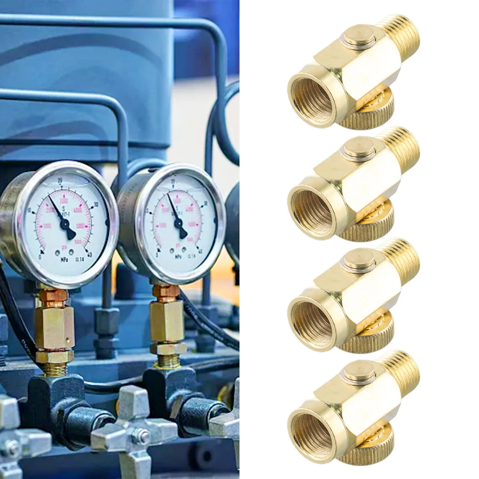 4Pcs Brass Inline Air Pressure Regulator 1/4 NPT For Compressed Air Tools Featuring Compact Length And Bidirectional Fit
