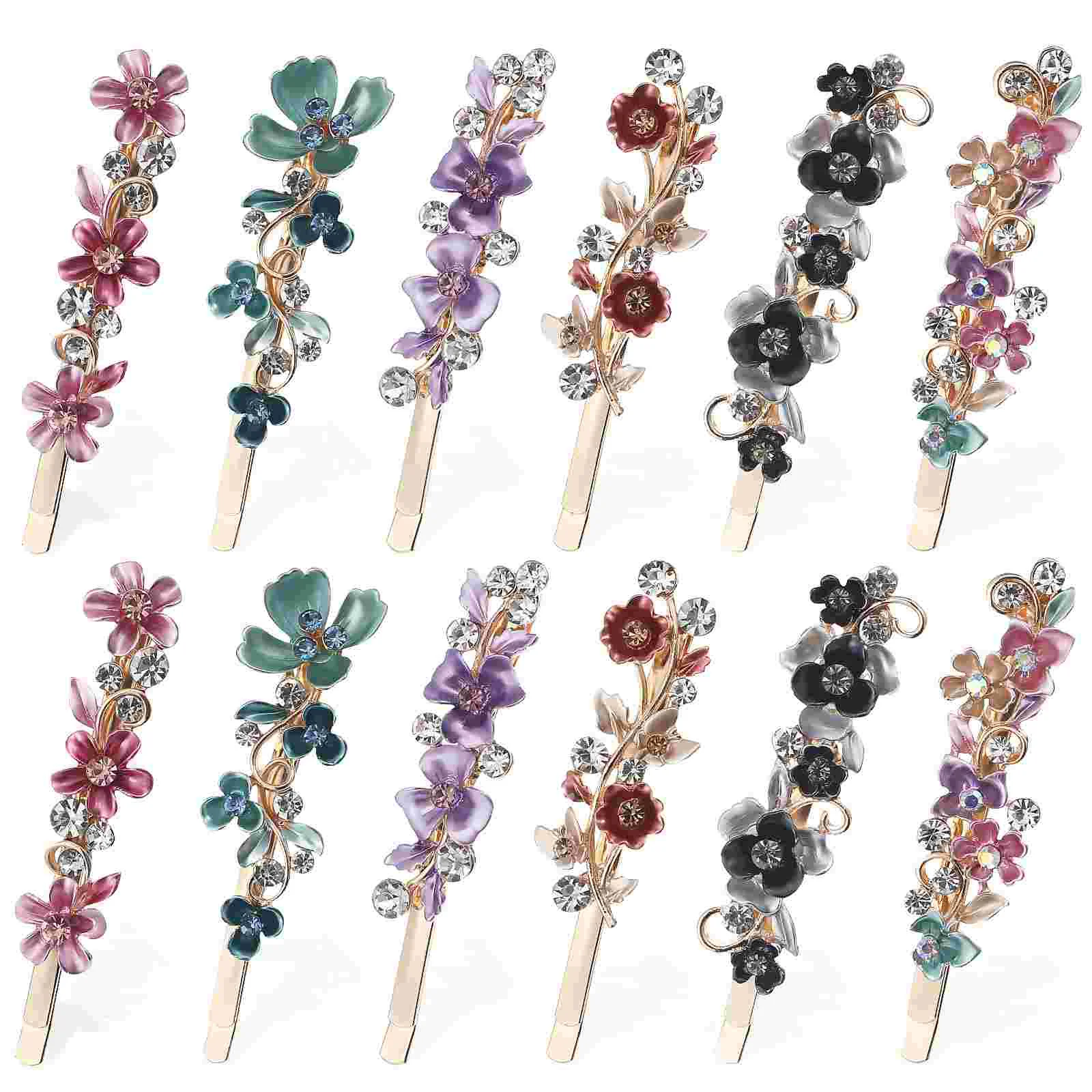 

12 Pcs Vintage Flower Hairpin Rhinestone Clips Barrettes For Women Accessories Girls Grips Bridal With Rhinestones Flowers