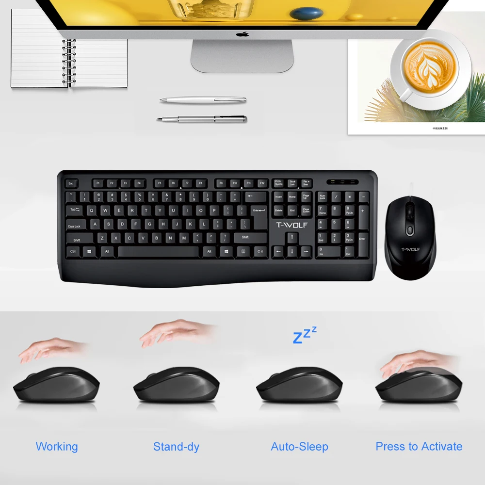 104 key Mouse Keyboard Combo Set 2.4G Wireless Optical Mouse with Eight Shortcuts Long-lasting for Desktop Laptop PC