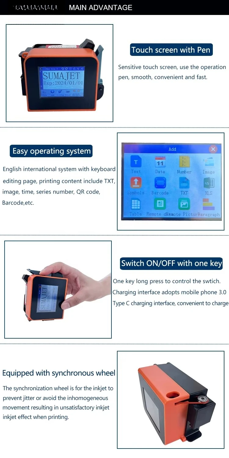 Mini-imprimante à jet d'encre Portable pour imprimer l'emballage des aliments sur un matériau en papier plastique et bois