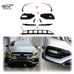 High Quality ABS Body Kit For Mercedes-Benz A Class W176 A45 AMG 2016-2018 Car Front Air knife Bumper Lip Fog Lamp Hools