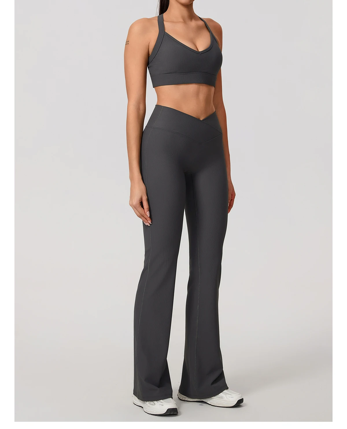 Sommer Damen Geripptes Gym Schnelltrocknendes Zweiteiler-Set Nahtloses Sport-Yoga-Set für Frauen Outdoor 2-teiliges Po-Lifting Sportoutfit – Detail 28