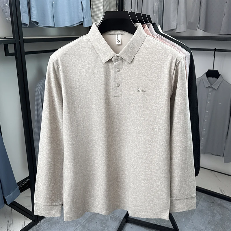 Frühling Herbst Herren Revers Polo-Oberteile Hochelastisches Knitterfreies Material Kleines Brustlogo-Design Slim Fit Herrenbekleidung – Detail 12