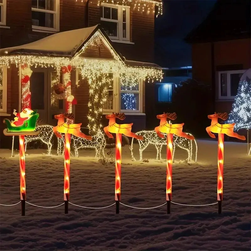 5PC/Set Solar Santa Claus&Elk Garden Lights Outdoor Waterproof Lawn Lamps Decoration Landscape Lighting For Christmas,Festival