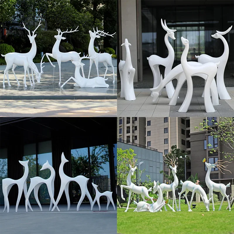 抽象的なニホンジカのグラスファイバー彫刻装飾、屋外庭園景観装飾ショッピングモール