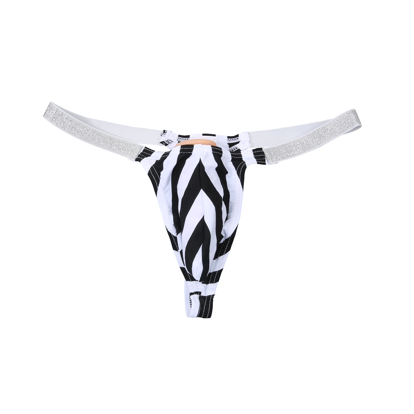 

Men Thongs G String Underwear Sexy Panties Shiny Waist Band Zebra-stripes Pouch Underpants hombre T-back