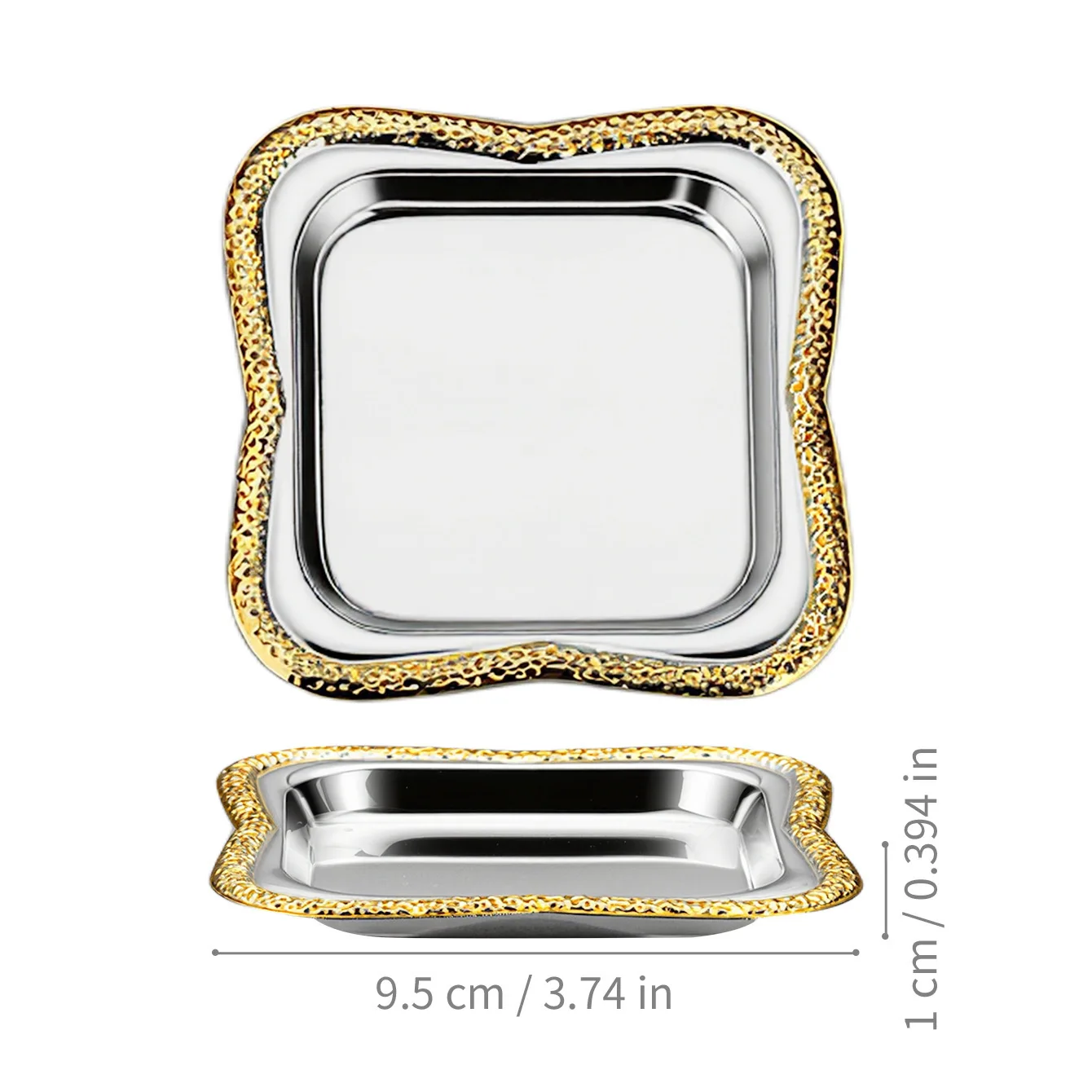 4Units Stylish Practical Well Crafted Metal Small Food Plates Wavy Square Snack Trays For Nut Candy Dessert Table Food Display
