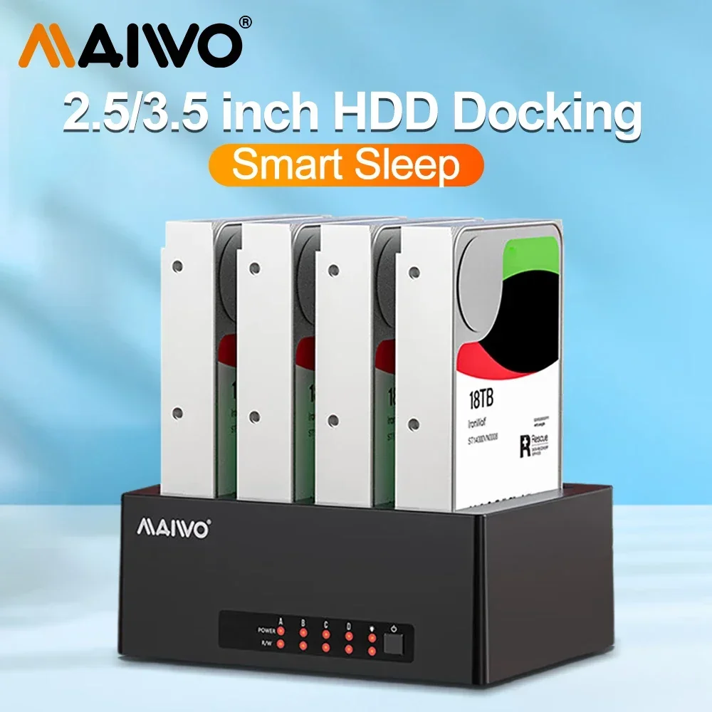 MAIWO-Hard Drive Docking Station, Adaptador SATA para USB 3.0, HDD, SSD, Caixa do disco, HDD Box, Dock, Enclosure, 4 Bay, 2.5, 3.5