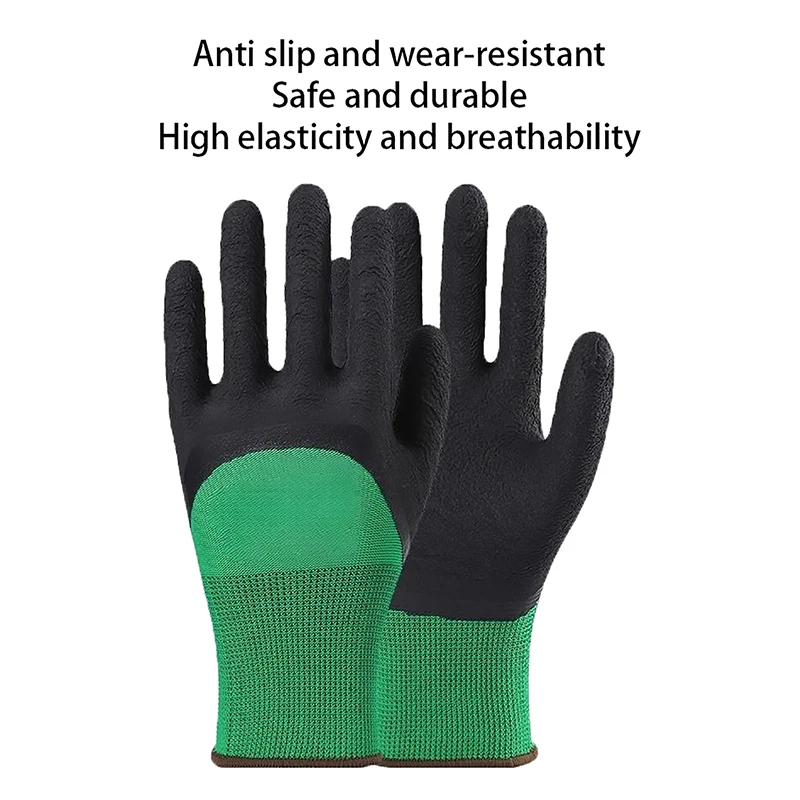 1Pair Working Gloves Rubber Coated Anti-Slip Waterproof Wear-Resistant Garden Gloves For Garden Repairing Builder