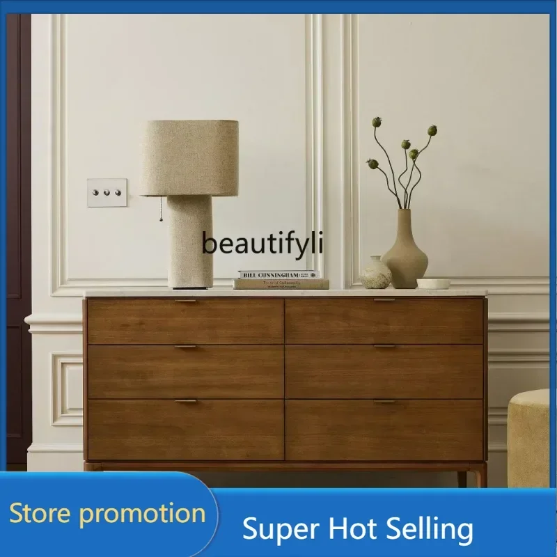 Light luxury medieval solid wood chest, retro bedroom, living room locker, wall drawer cabinet storage