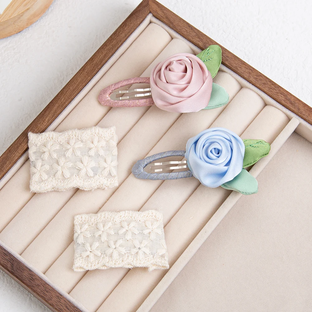 

2Pcs/Lot Vintage Satin Silk Rose Hair Clips Cream Lace Embroider Hairpins for Princess Woman Girls Boutique Hairgrips Headwear