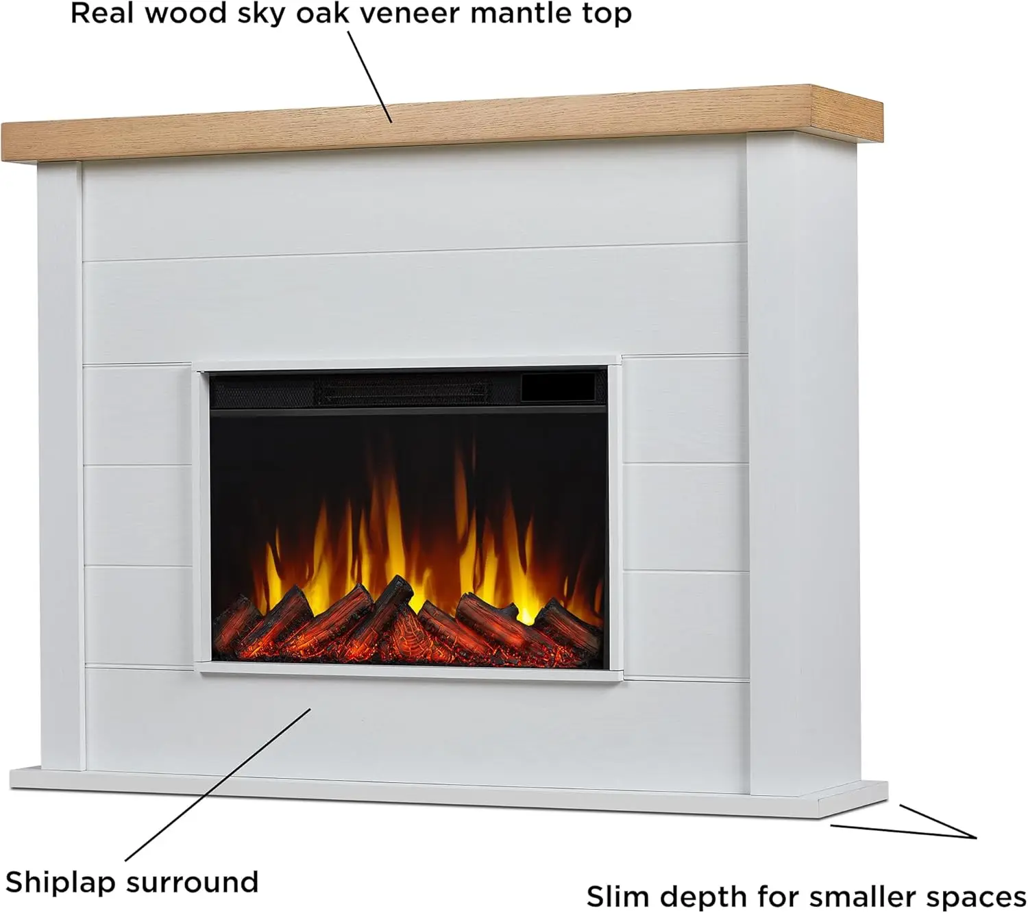 Real Flame Marshall 49"" Slim Electric Fireplace With Mantel For Living Room Or Bedroom, Replaceable Fireplace Insert Heater,