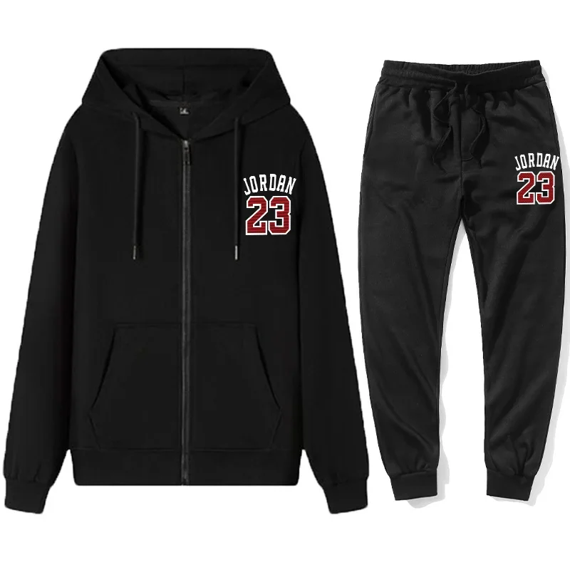 2025 Men's brand spring and autumn hooded sweatshirt + trousers Autumn sportswear Autumn and winter zipper hooded sweater sweats