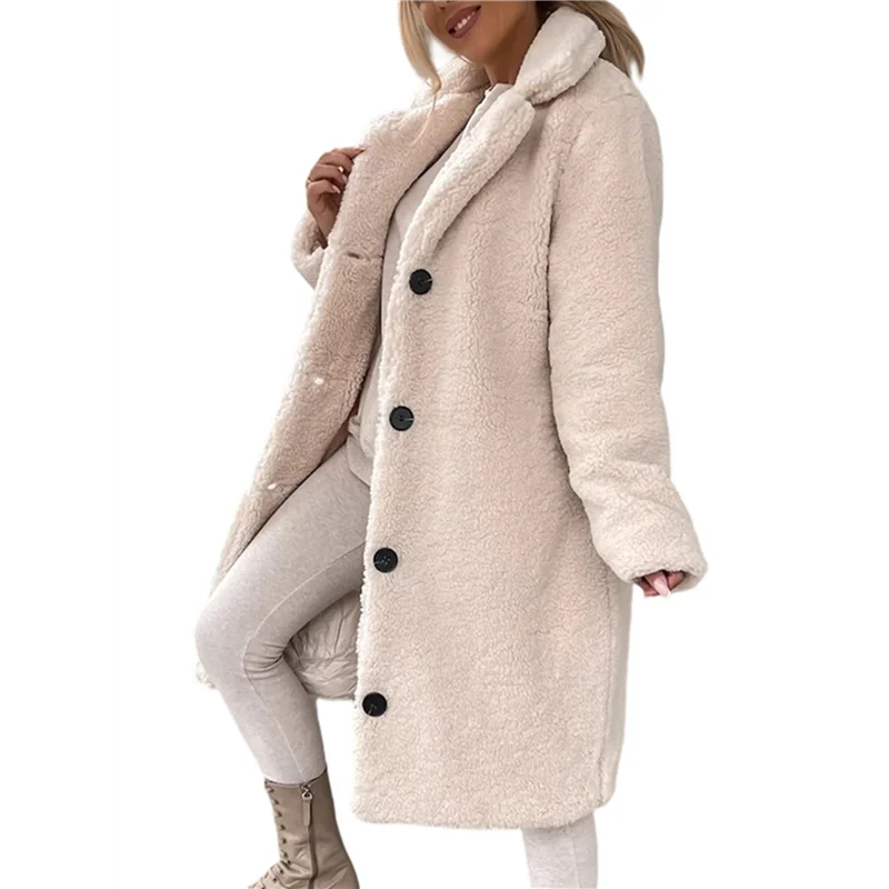 

IALJ-Женское повседневное пальто с длинными рукавами и пуговицами с лацканами, осеннее и зимнее плюшевое пальто, длинное пальто