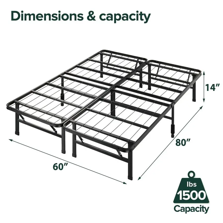 SmartBase ToolFree Assembly Mattress Foundation, Rangka Tempat Tidur Platform Logam 14 Inci, Tidak Perlu Box Spring, Rangka Baja Kokoh, Und