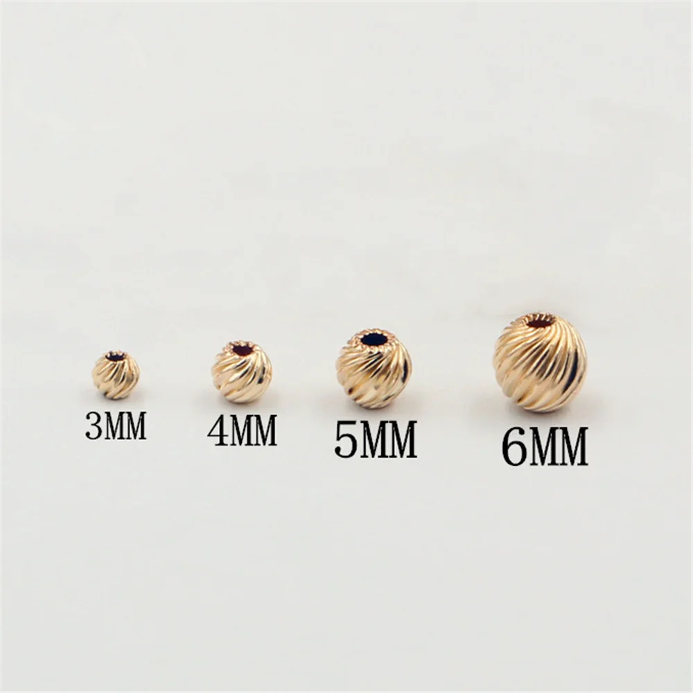 10pcs 14K Gold Filled Twist Corrugated Round Beads for Bracelet Necklace 3mm 4mm 5mm 6mm