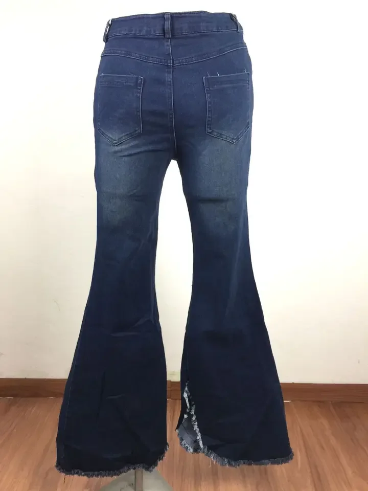 

Sexy Women's Perforated Blown High Waist Flared Jeans Female Daily Clothing New Fashion Women Casual Slimming Denim Pants