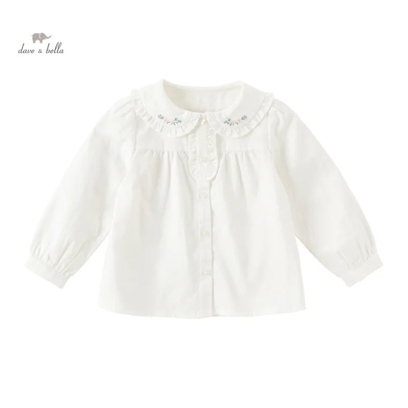 Dave Bella Children's Shirt Clothes 2024 New Autumn Girls' Baby Blouse Cute Sweet Pure Cotton Top DB3241847