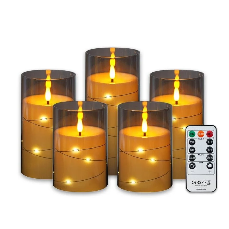 Velas LED con control remoto, vela parpadeante 3D f/ambiente romántico, decoración del hogar, carcasa acrílica con cadena de estrella integrada