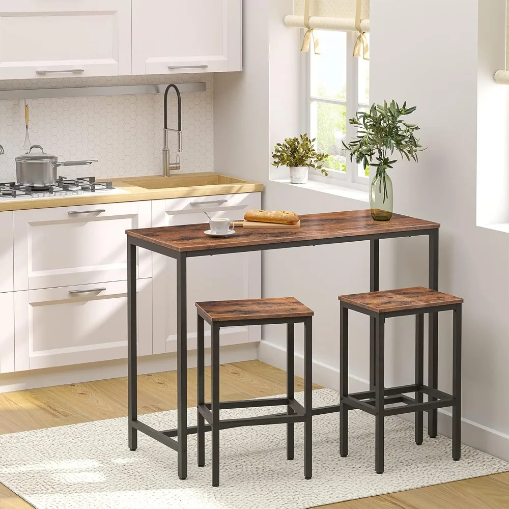 

Bar Table and Chairs Set, 47.2” Rectangular Pub Table with 2 Stools for Small Space, High Top Table, 3-Piece Breakfast Table Set