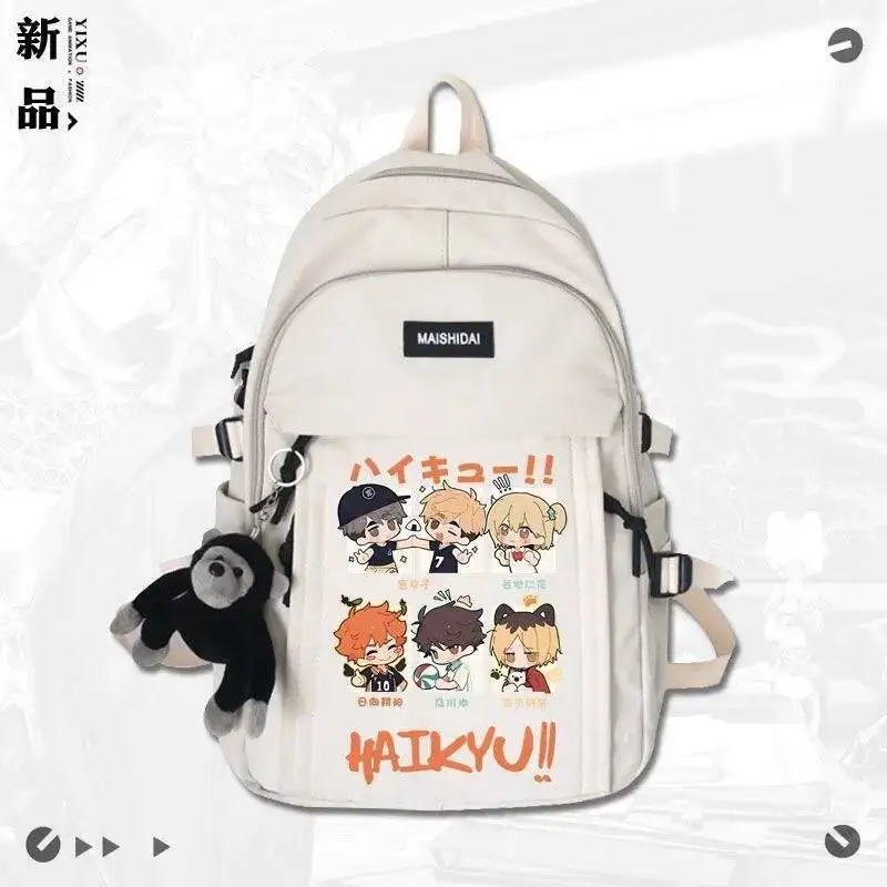 أنيمي لعبة أسود أبيض أخضر أحمر Haikyuu طالب أطفال المراهقين الحقائب المدرسية سعة كبيرة Mochilas حقائب الظهر الفتيات الفتيان