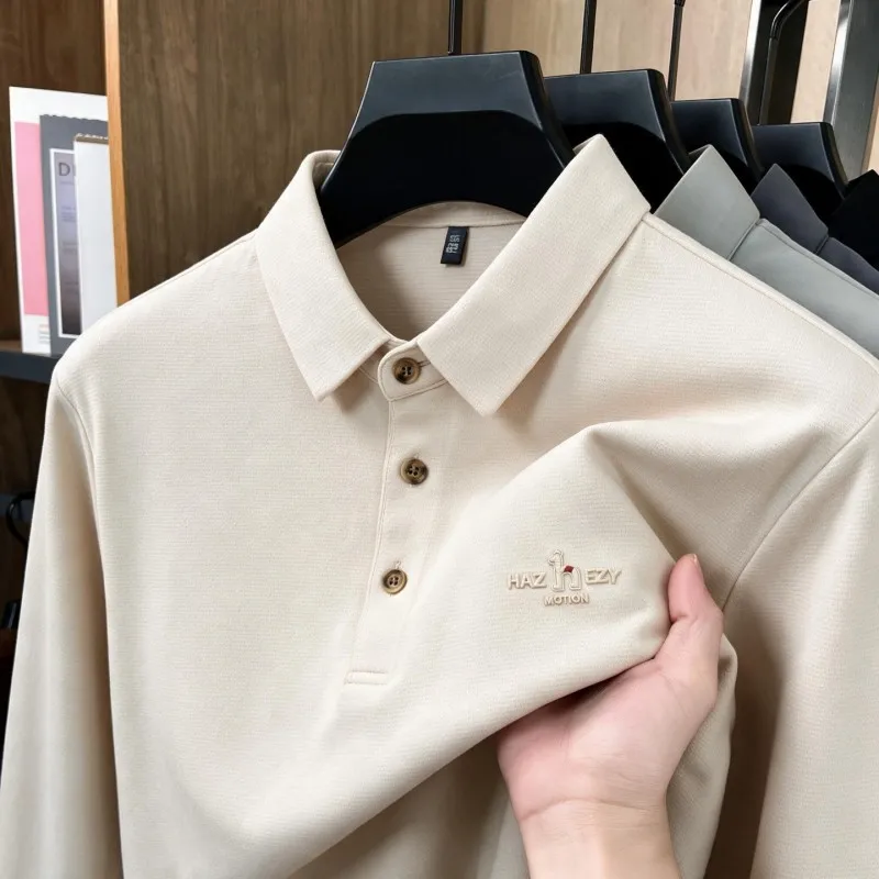 New Autumn and Winter Long Sleeved T-shirt for Men, No Iron Collar Polo Shirt, Men's High-end Casual Base Top