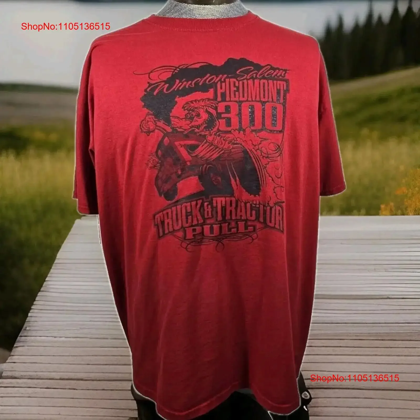 بيدمونت 300 شاحنة جرار سحب تي شيرت رجالي 2XL الأحمر طباعة عيوب خمر غسلها أنيق لينة امتدت للجنسين مريحة #1